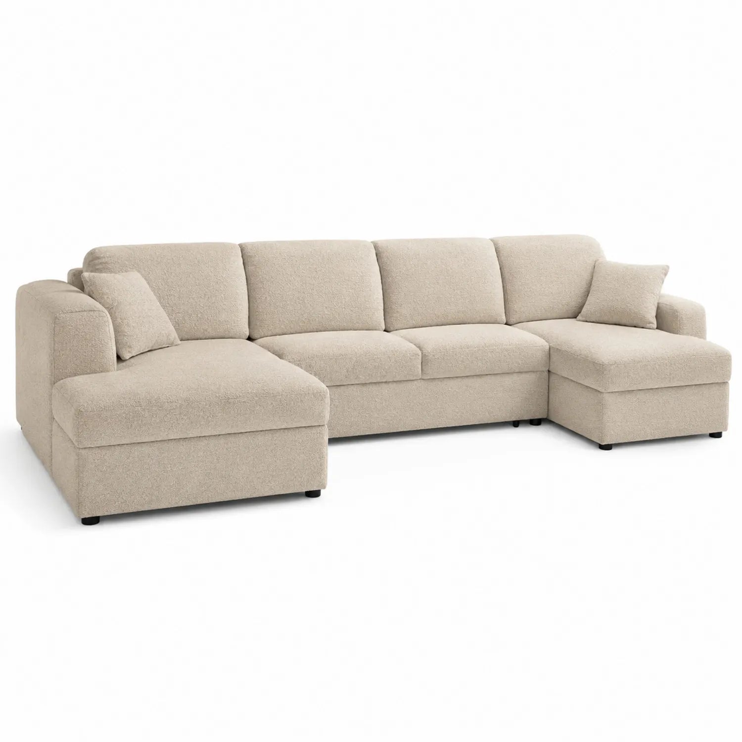Canapé d'angle en tissu beige 6 places