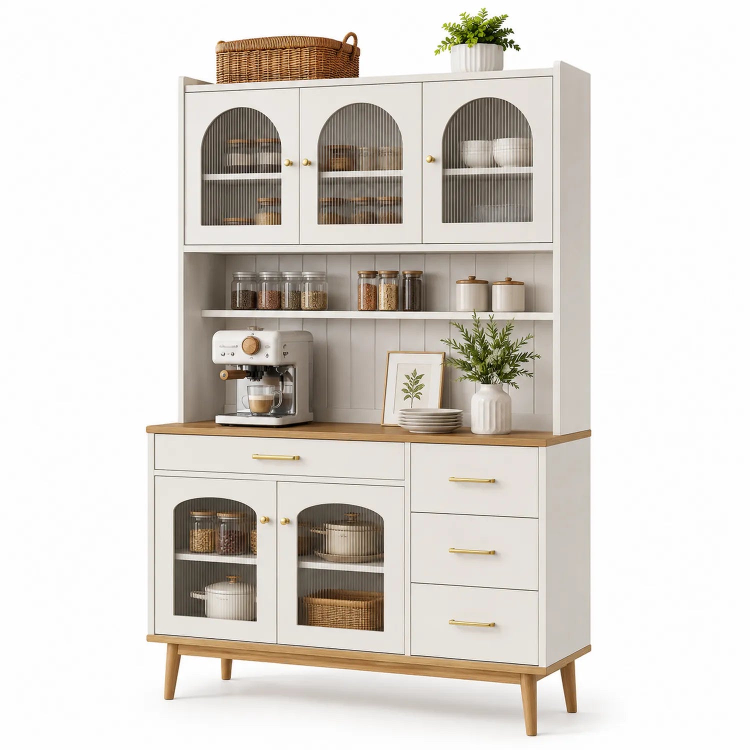 Buffet de cuisine en bois avec portes vitrées et tiroirs 180x120x40 cm