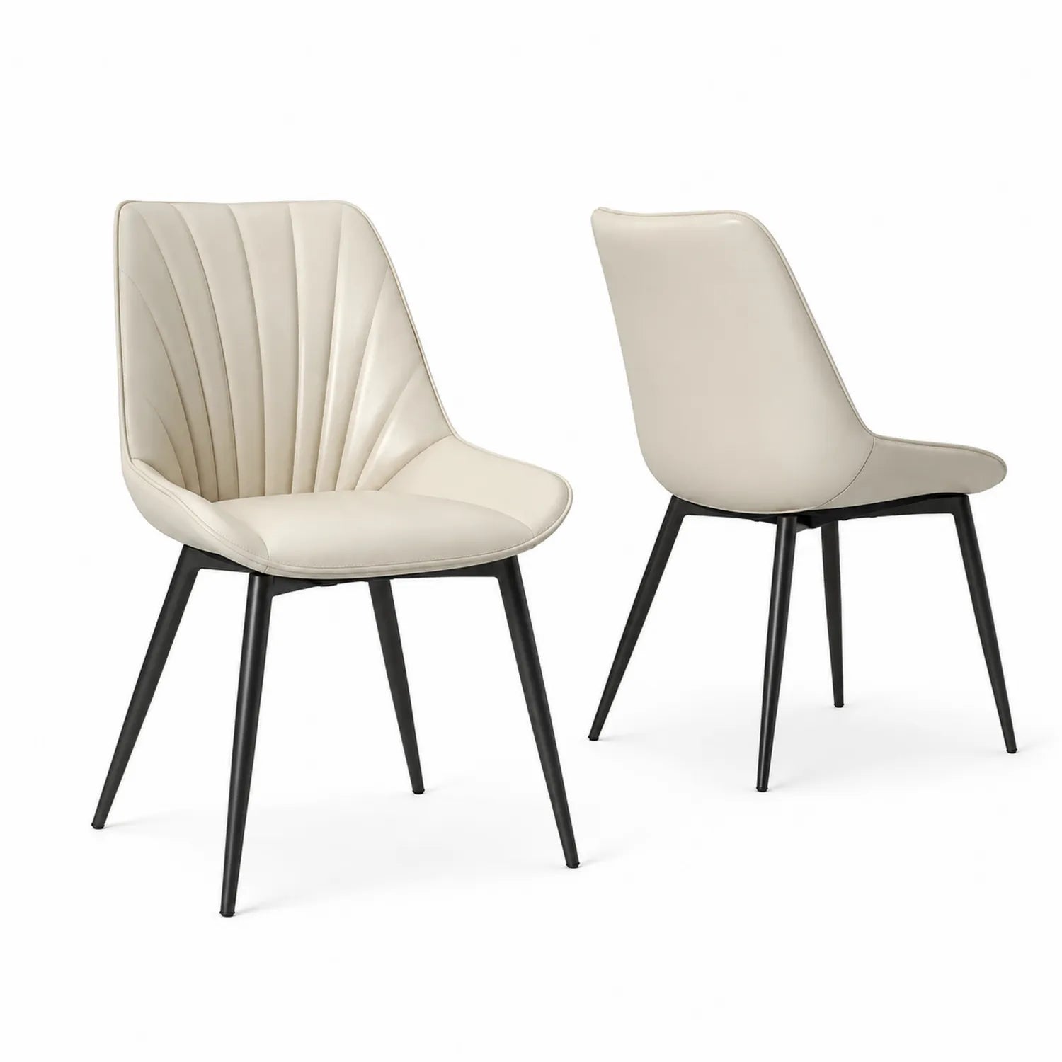 Chaise en cuir synthétique crème avec pieds en métal noir 46x56x84cm