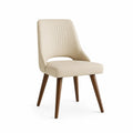 Chaise de salle à manger en simili cuir beige avec pieds en bois massif