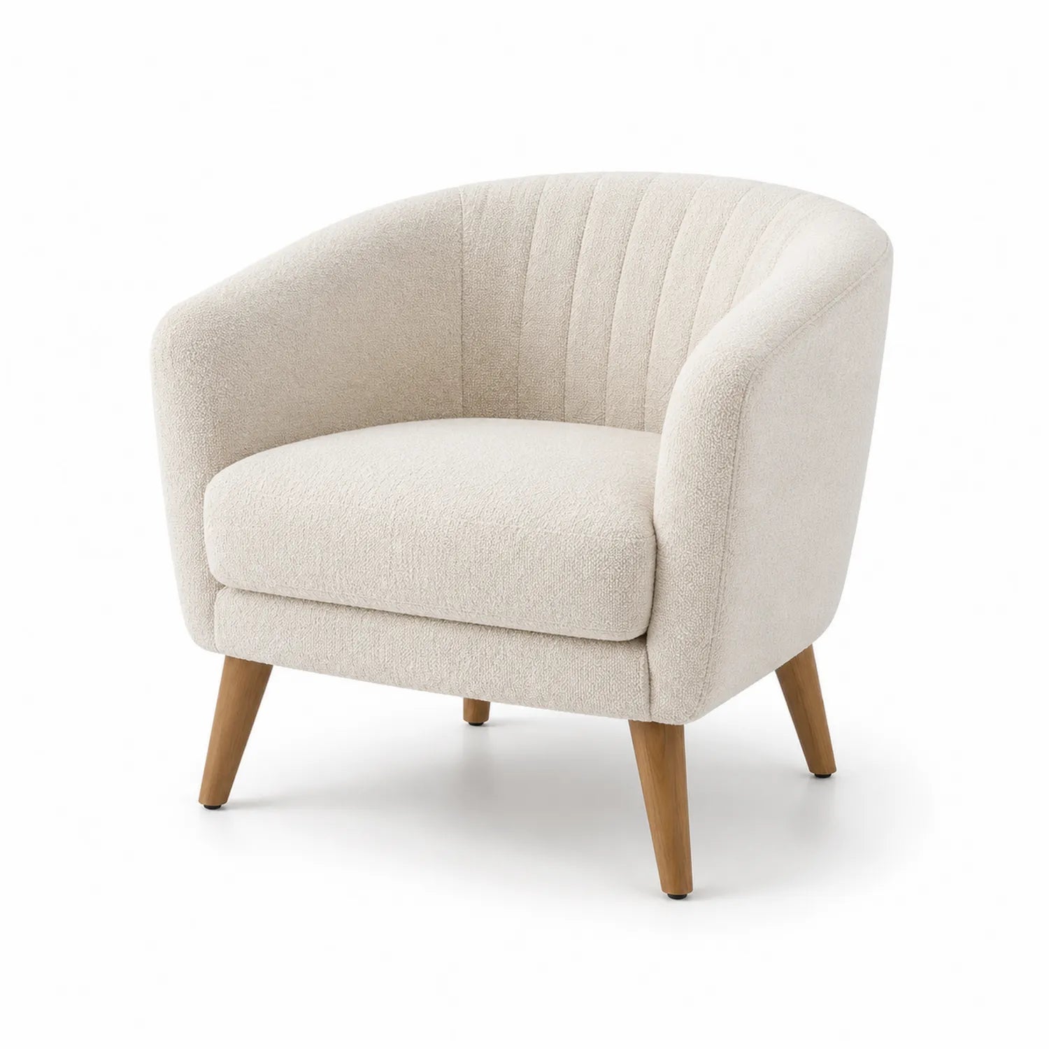 Fauteuil en Tissu Bouclé avec Pieds en Bois