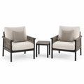 Ensemble de 2 chaises d'extérieur en aluminium avec coussins beiges et table carrée