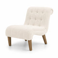 Chaise Lounge en Bois et Bouclé Crème
