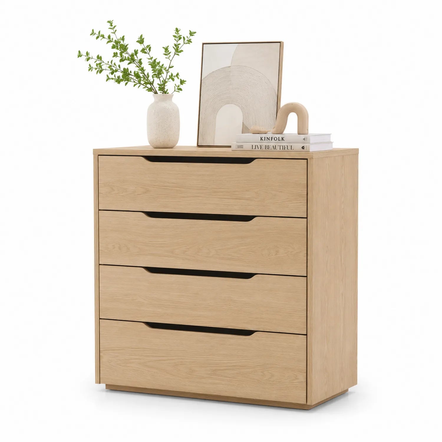 Commode en bois de chêne clair 4 tiroirs 80 cm