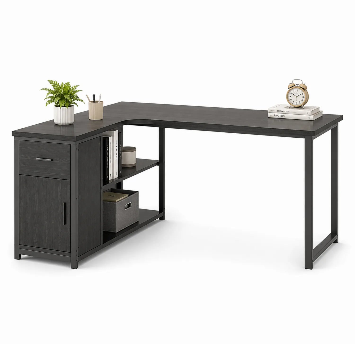 Bureau d'angle en bois MDF avec étagères et tiroir