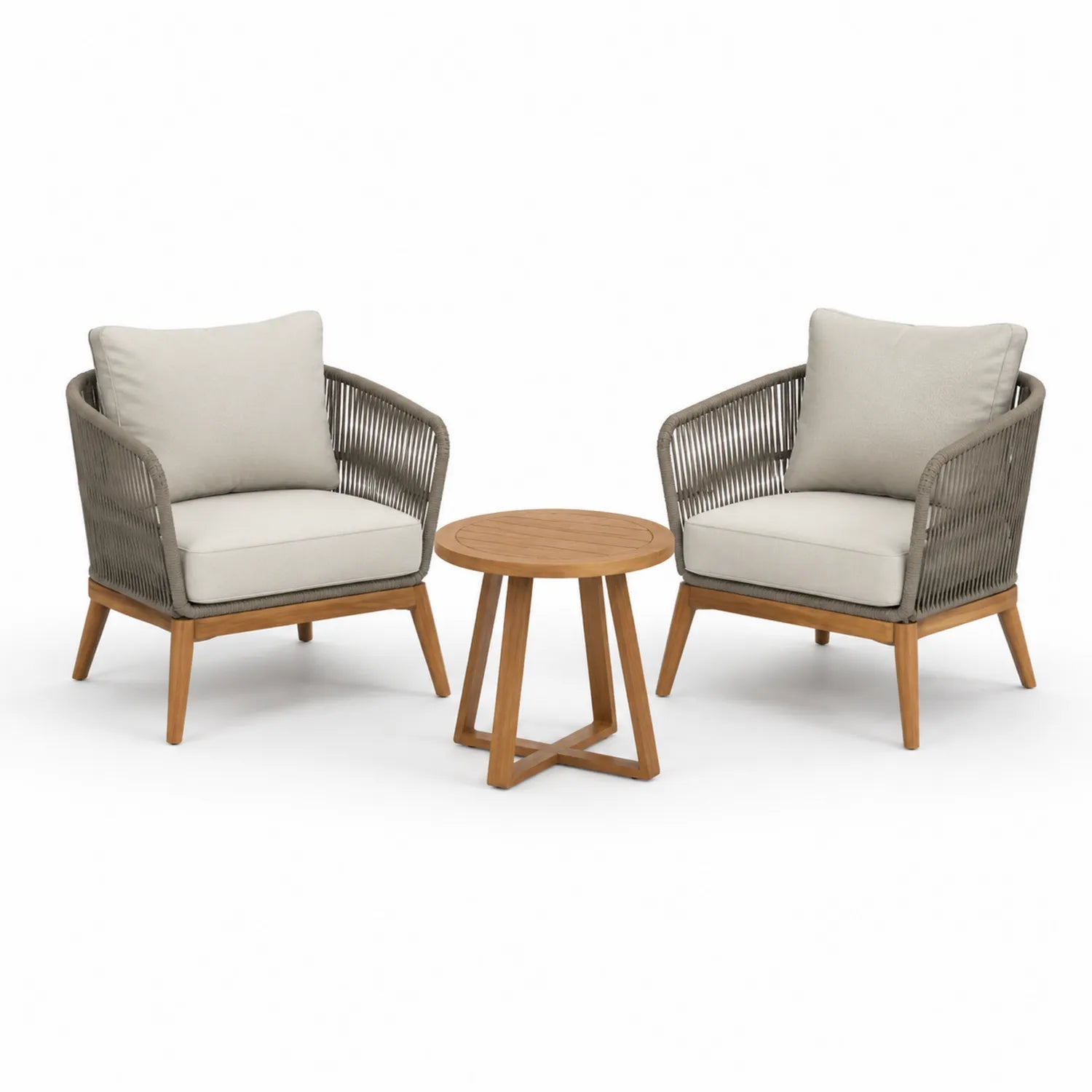 Ensemble de Mobilier d'Extérieur en Bois et Corde avec Coussins Beiges