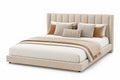 Lit double en bois et tissu avec coussins Beige