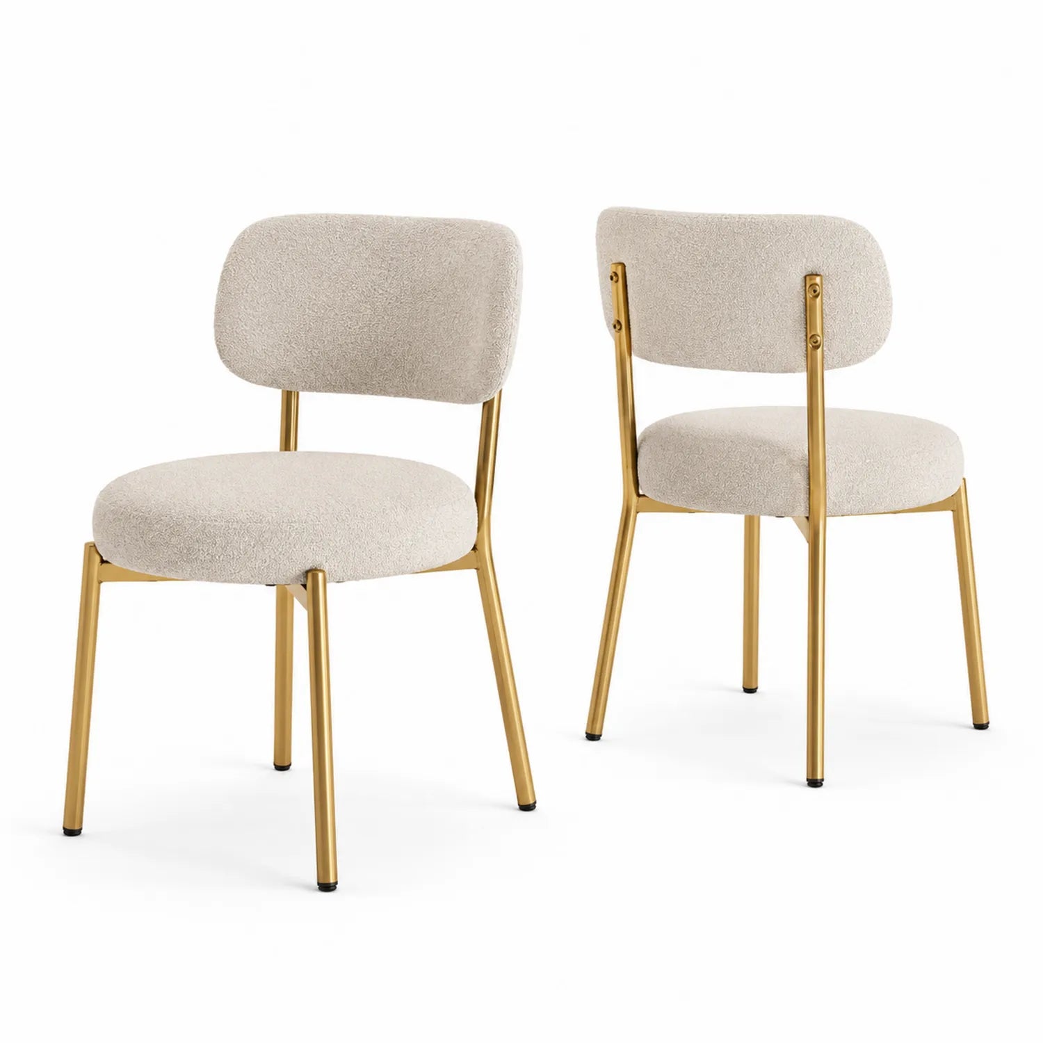 Chaise en tissu beige avec pieds en métal doré, Lot de 2