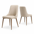 Chaise en similicuir beige avec pieds en bois, lot de 2