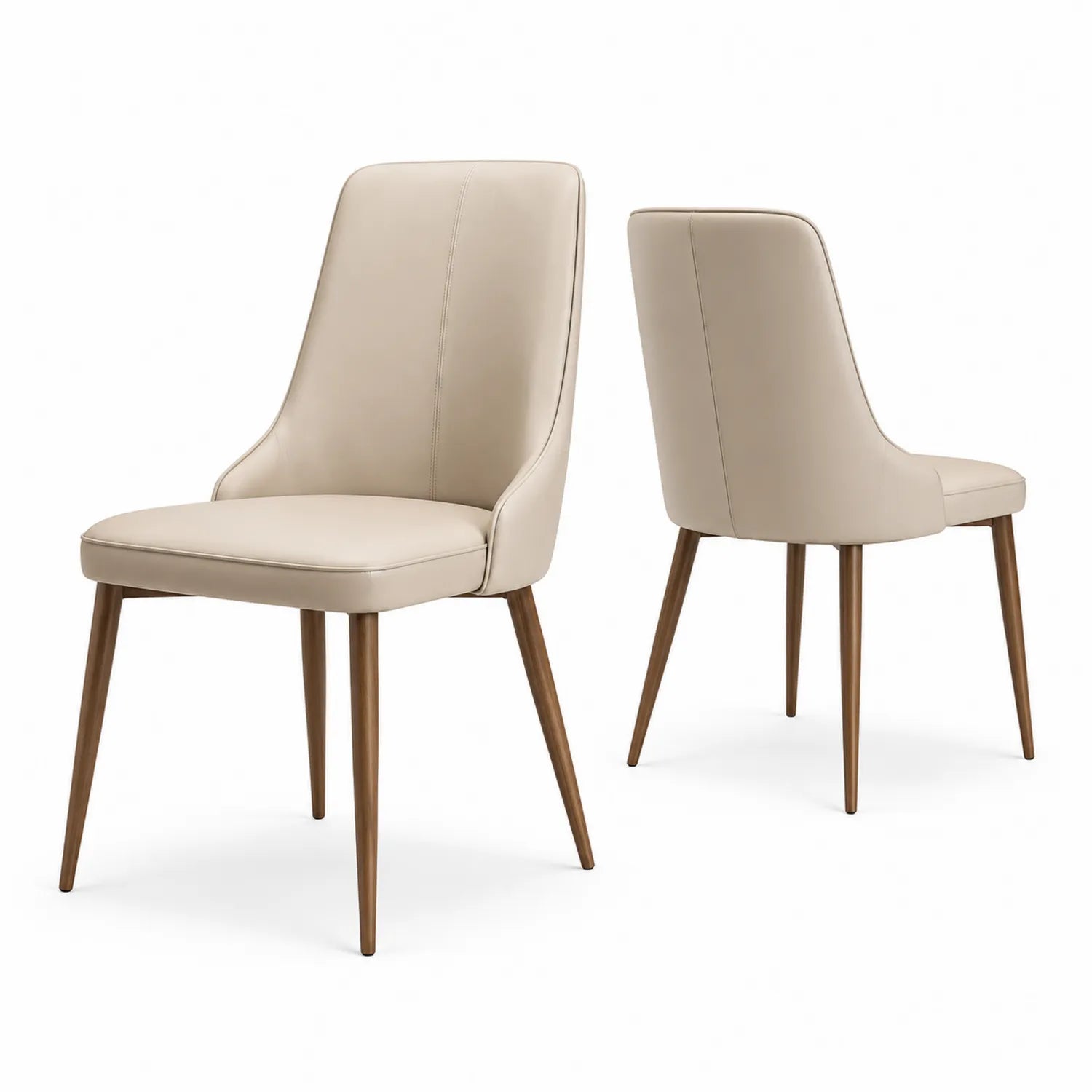 Chaise en similicuir beige avec pieds en bois, lot de 2