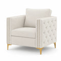 Fauteuil en tissu lin avec pieds en métal doré