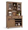Buffet en bois avec portes vitrées et rangement pour bouteilles