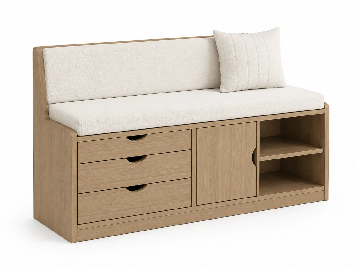 Banc de rangement en bois avec coussin en polyester beige