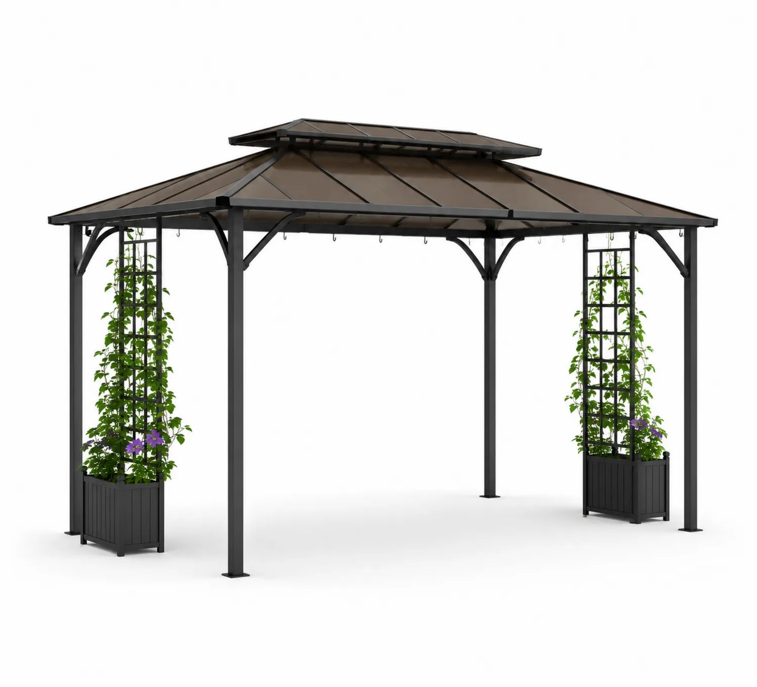 Pavillon en aluminium avec toit en polycarbonate et jardinières 300cm x 400cm