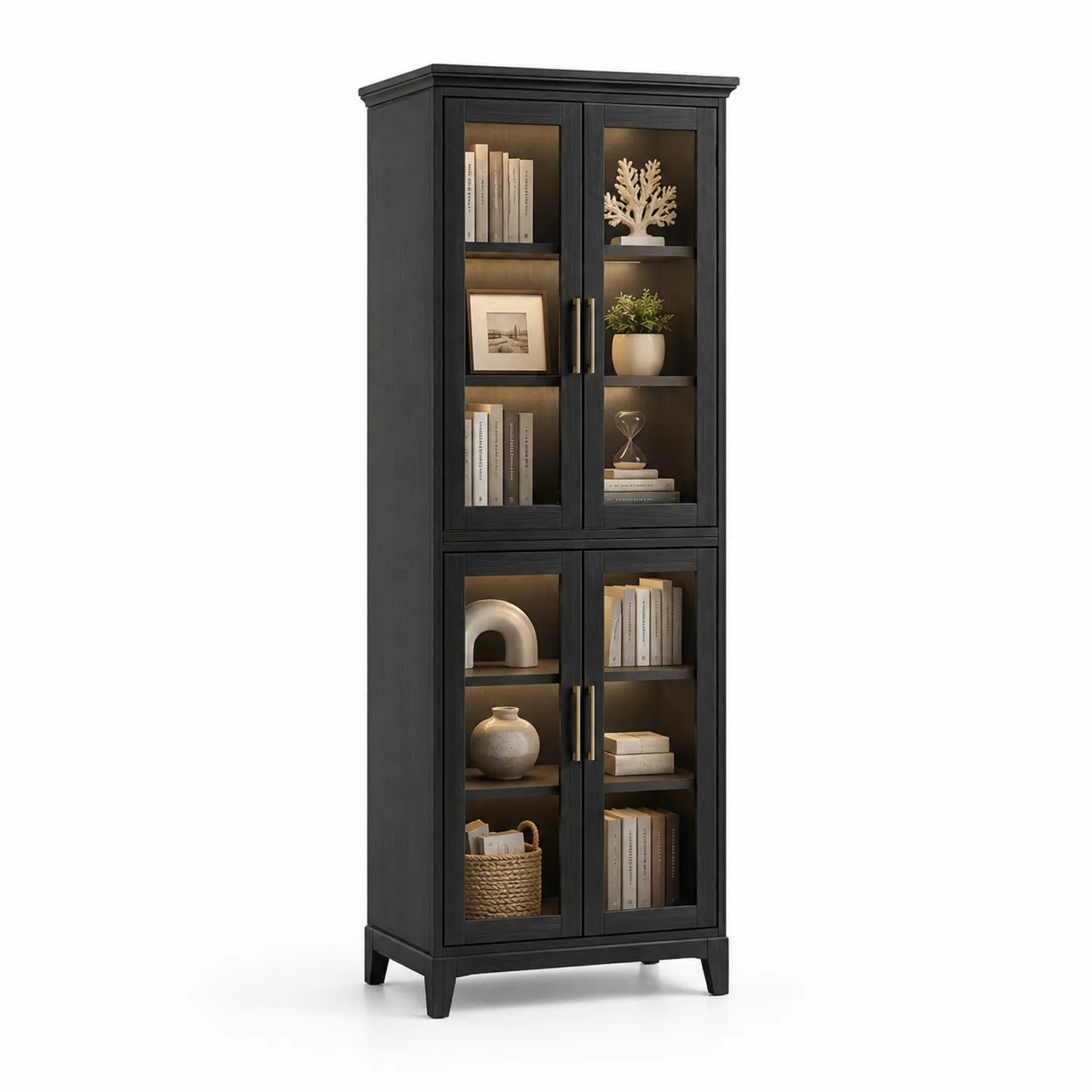 Bibliothèque avec Portes en Verre Noir 200x80x40cm
