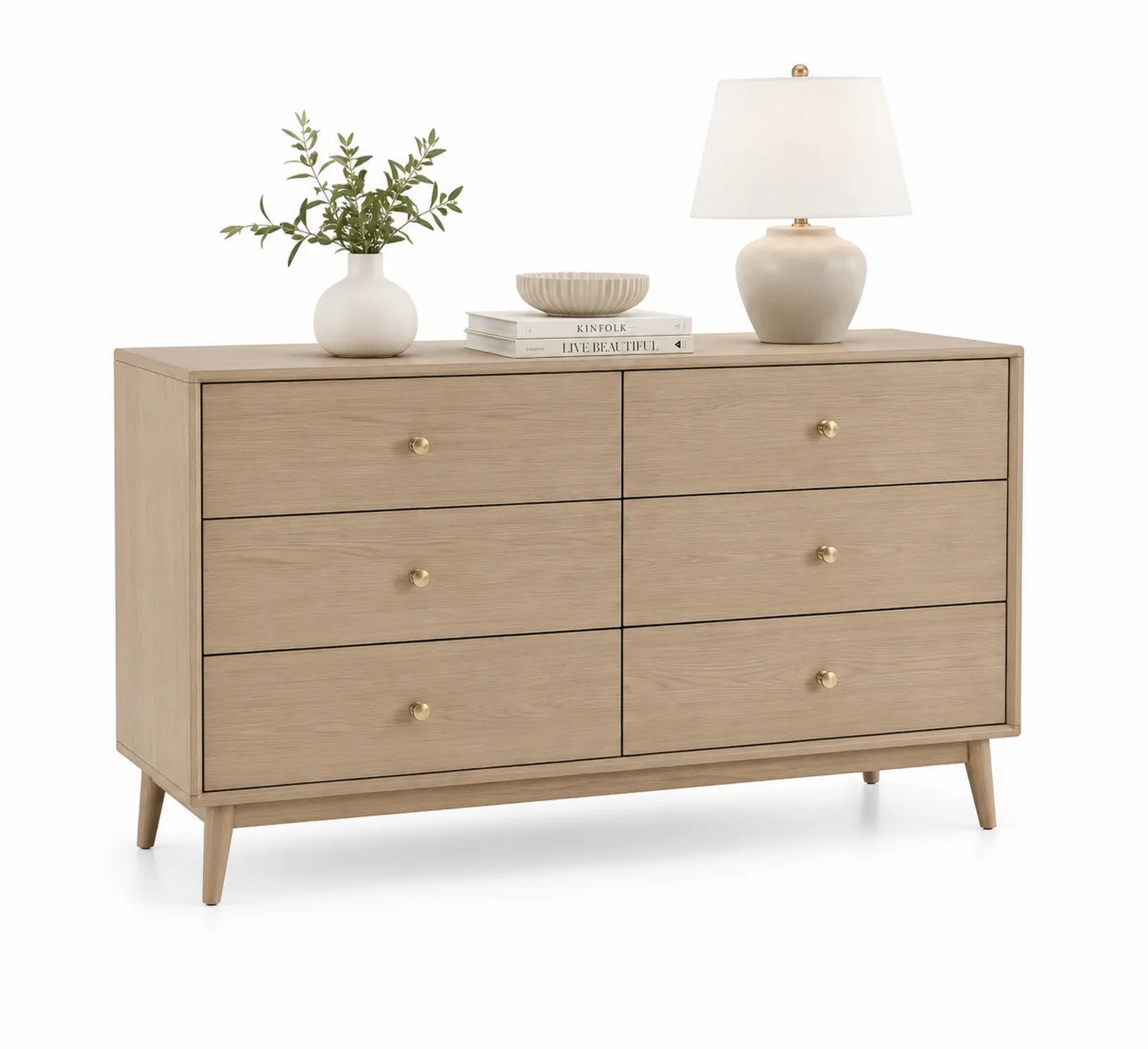Commode 6 tiroirs en bois de chêne clair