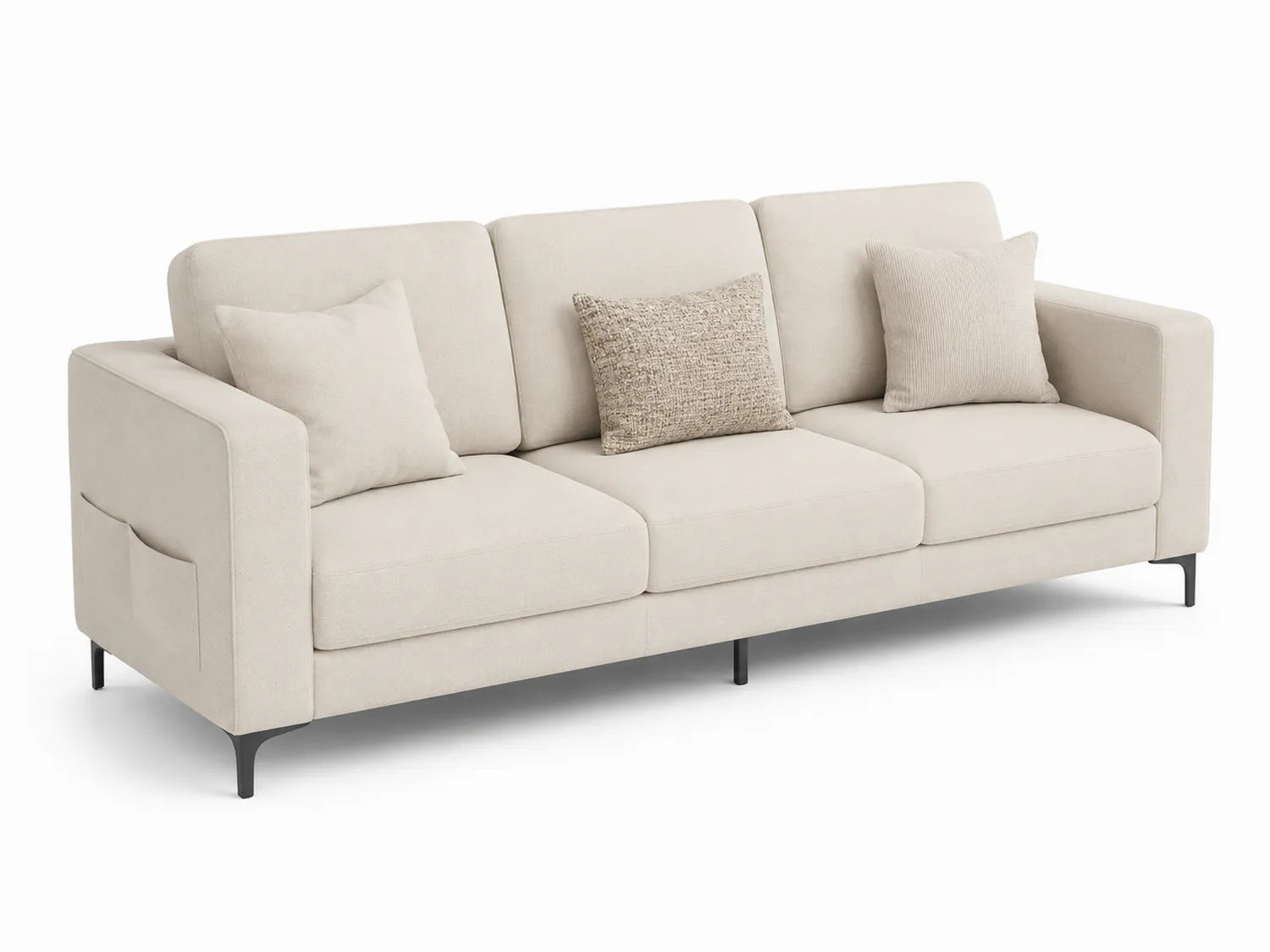 Canapé 3 places tissu polyester Beige 200x85x90cm