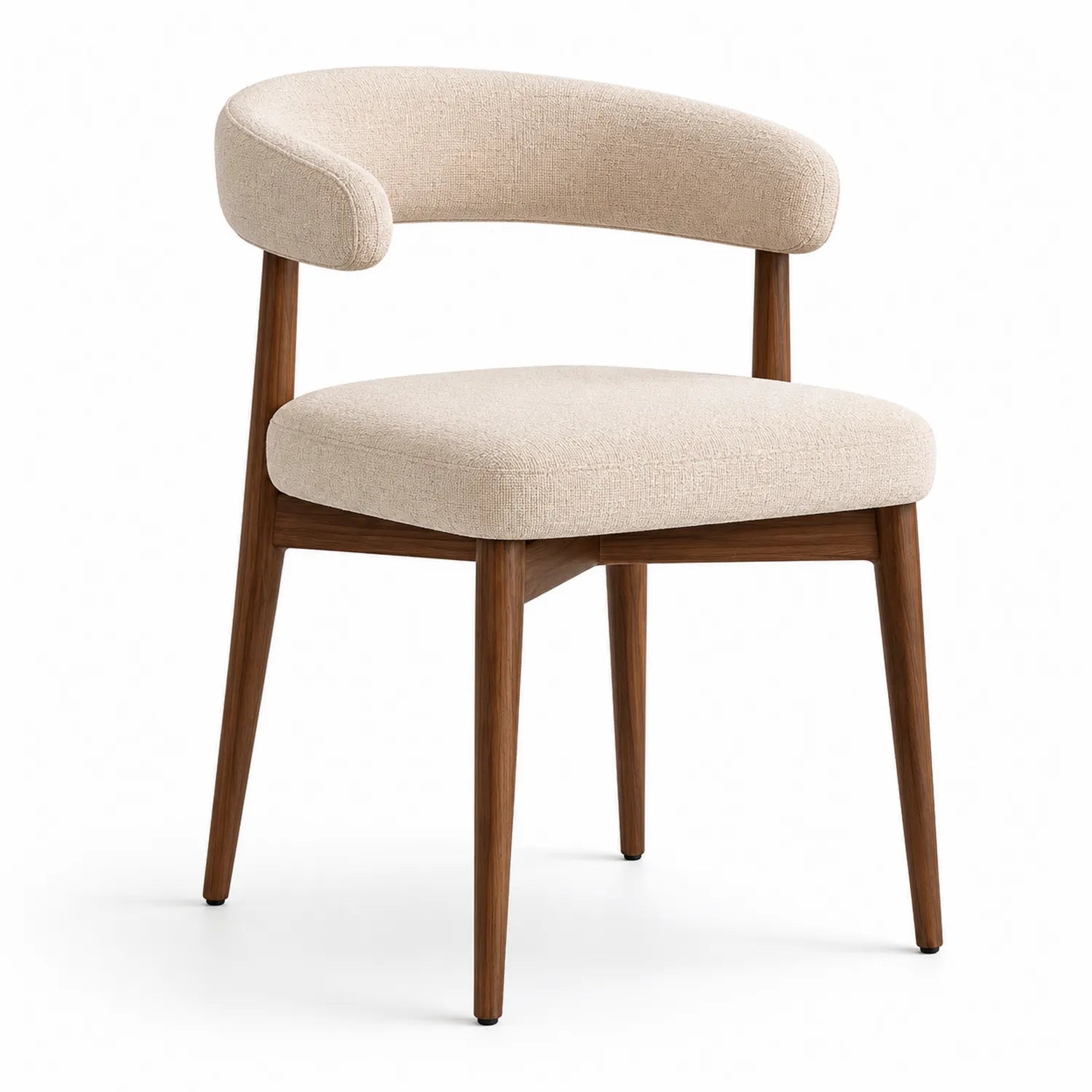 Chaise en bois et tissu beige avec dossier incurvé 78cm