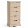 Commode haute 5 tiroirs en bois beige 40x35x95 cm