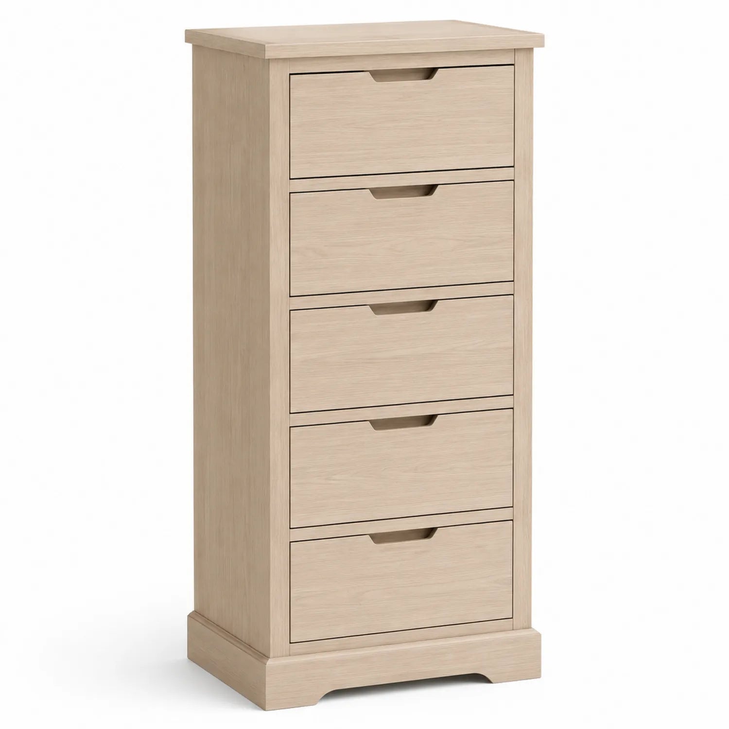 Commode haute 5 tiroirs en bois beige 40x35x95 cm