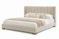Lit double en bois et tissu beige 200x180 cm
