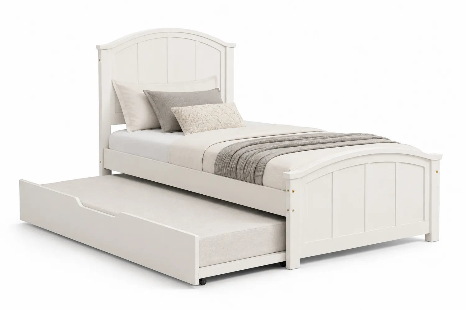Lit gigogne en bois de pin peinture blanche avec matelas