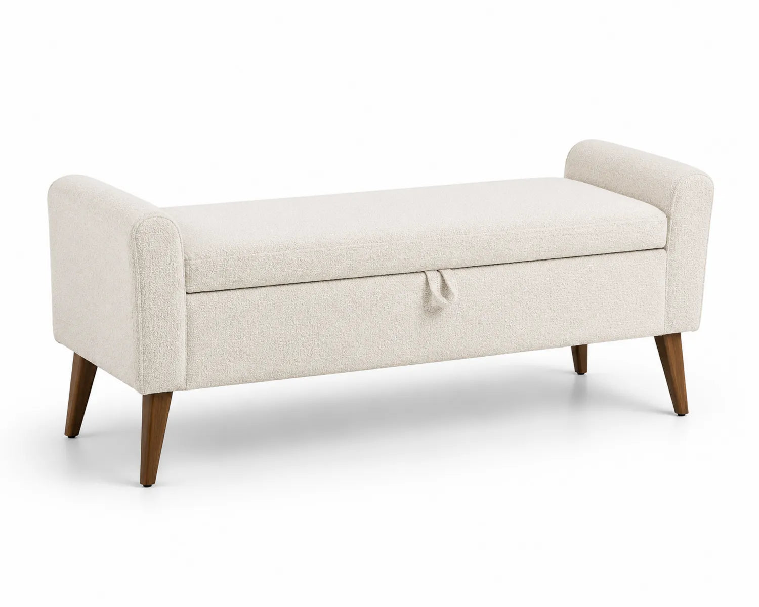 Banc de rangement en bois avec tissu crème