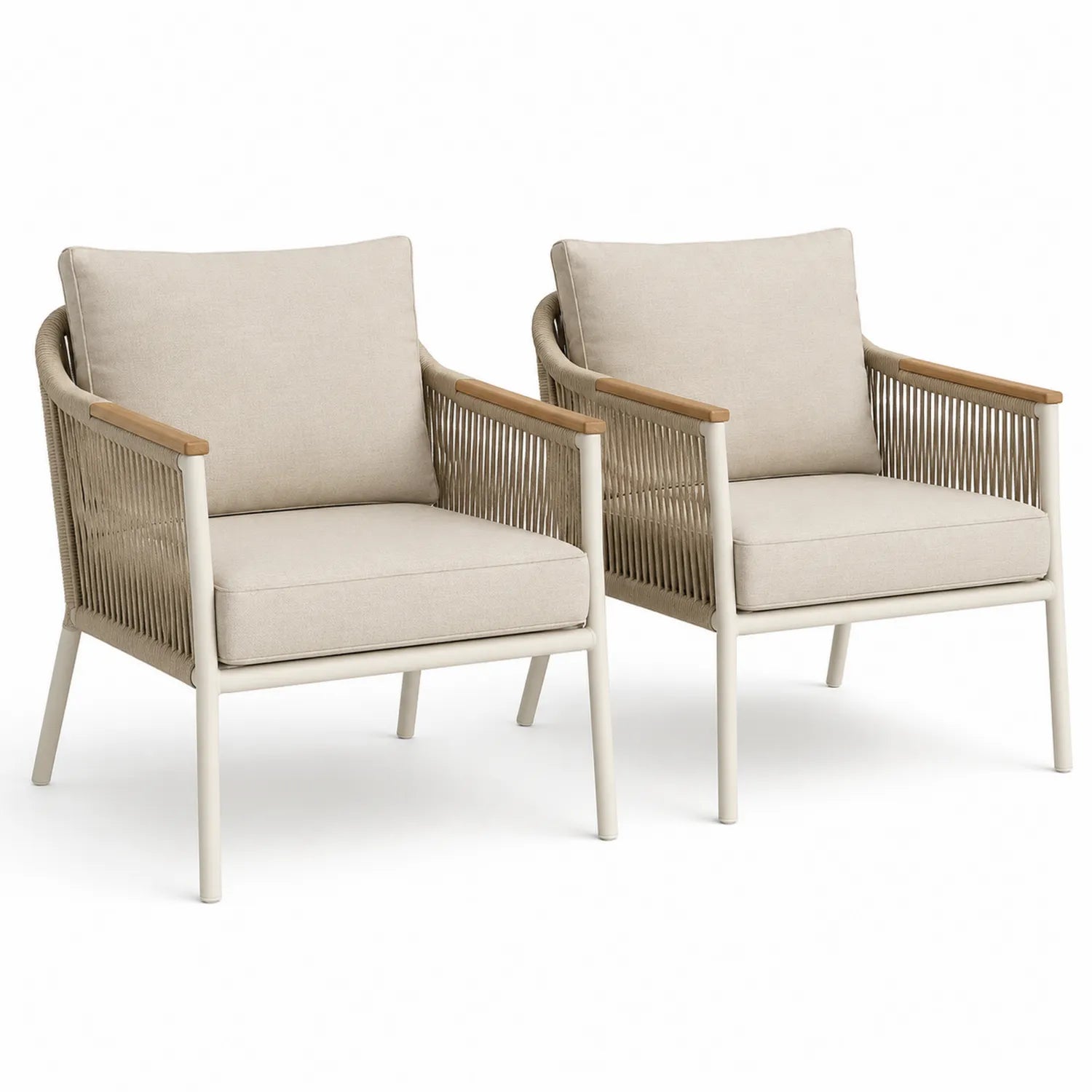 Lot de 2 fauteuils d'extérieur en aluminium et tissu beige