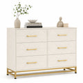 Commode à 6 tiroirs en bois et métal blanc et doré