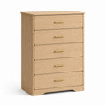 Commode 5 tiroirs en chêne avec poignées métalliques dorées