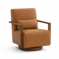 Fauteuil pivotant en cuir synthétique marron avec accoudoirs en bois