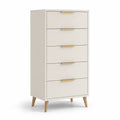 Commode en bois couleur Crème avec cinq tiroirs