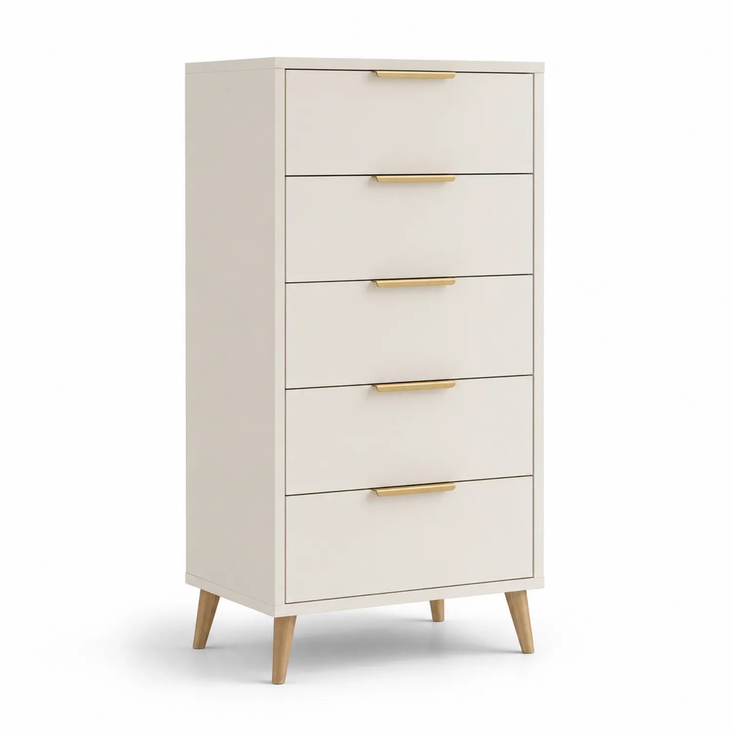 Commode en bois couleur Crème avec cinq tiroirs