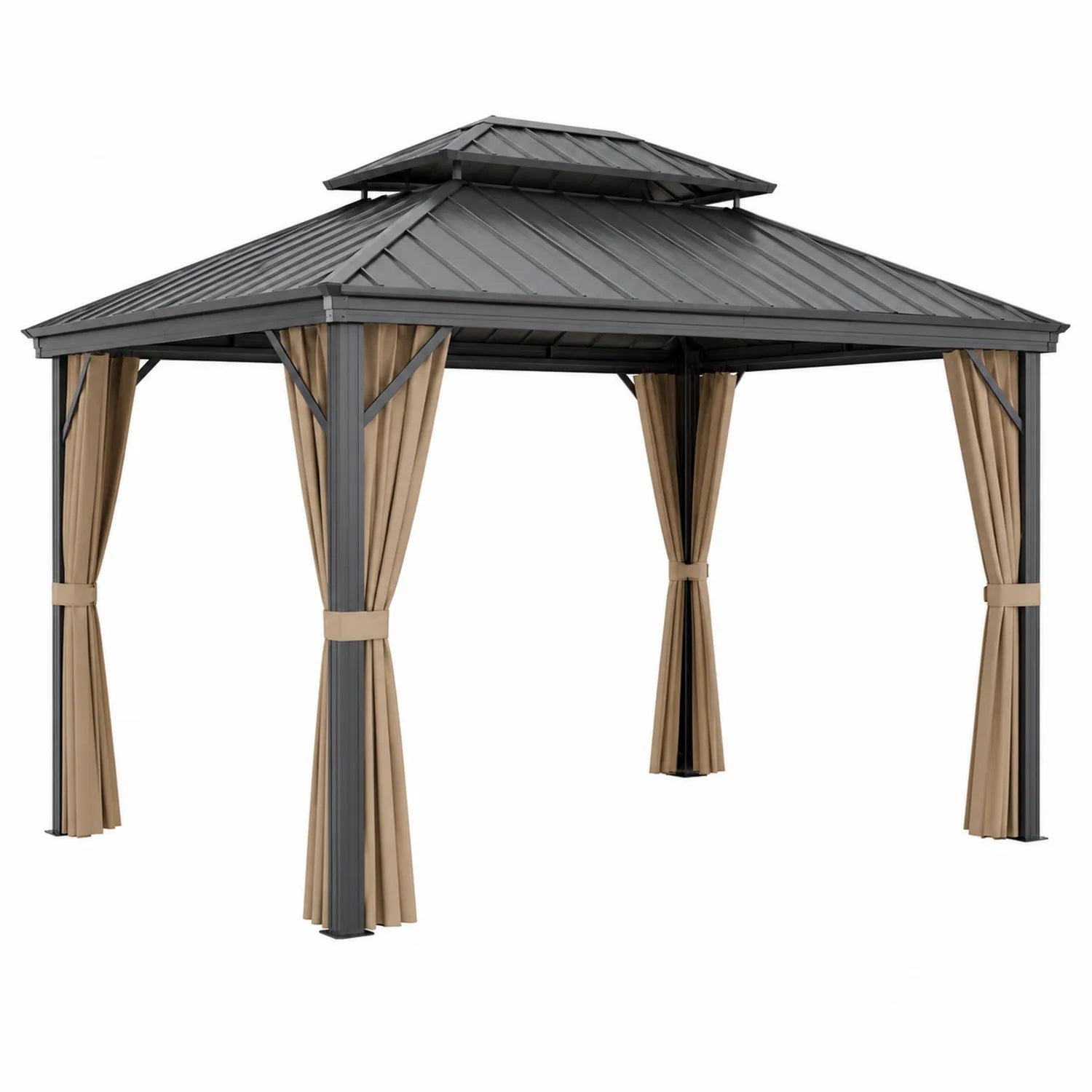 Tonnelle en aluminium avec toit double et rideaux en polyester 300x400 cm