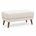 Repose-pieds rectangulaire en tissu polyester beige avec pieds en bois