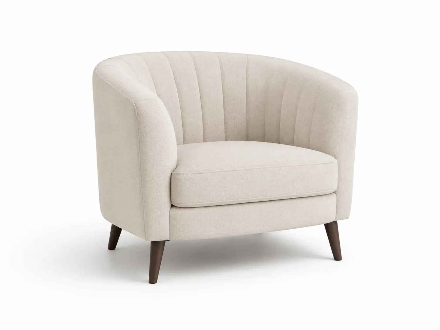 Fauteuil en tissu polyester beige avec pieds en bois