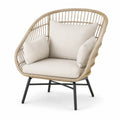 Fauteuil d'Extérieur en Osier Beige avec Coussin