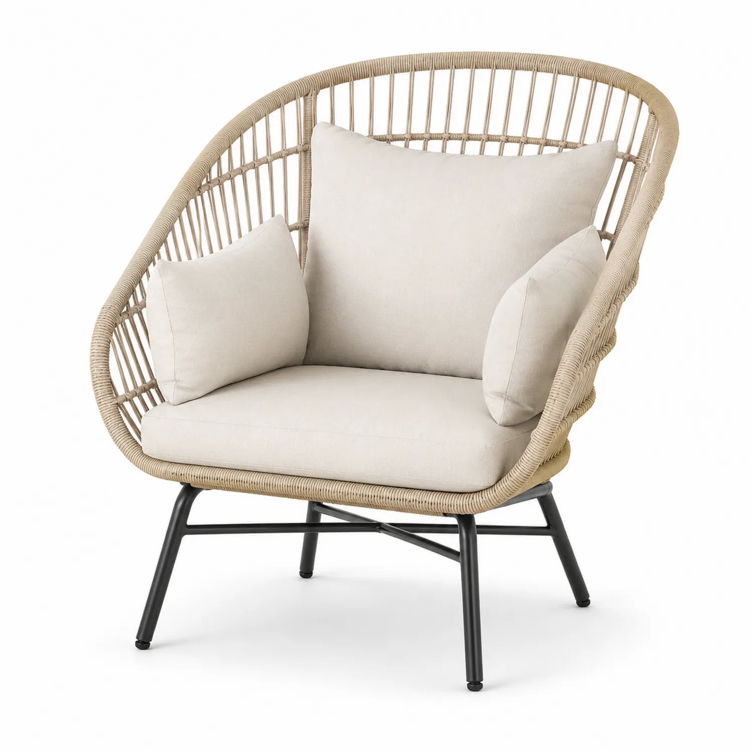Fauteuil d'Extérieur en Osier Beige avec Coussin