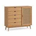 Commode en Bois avec Tiroirs et Porte en Cannage