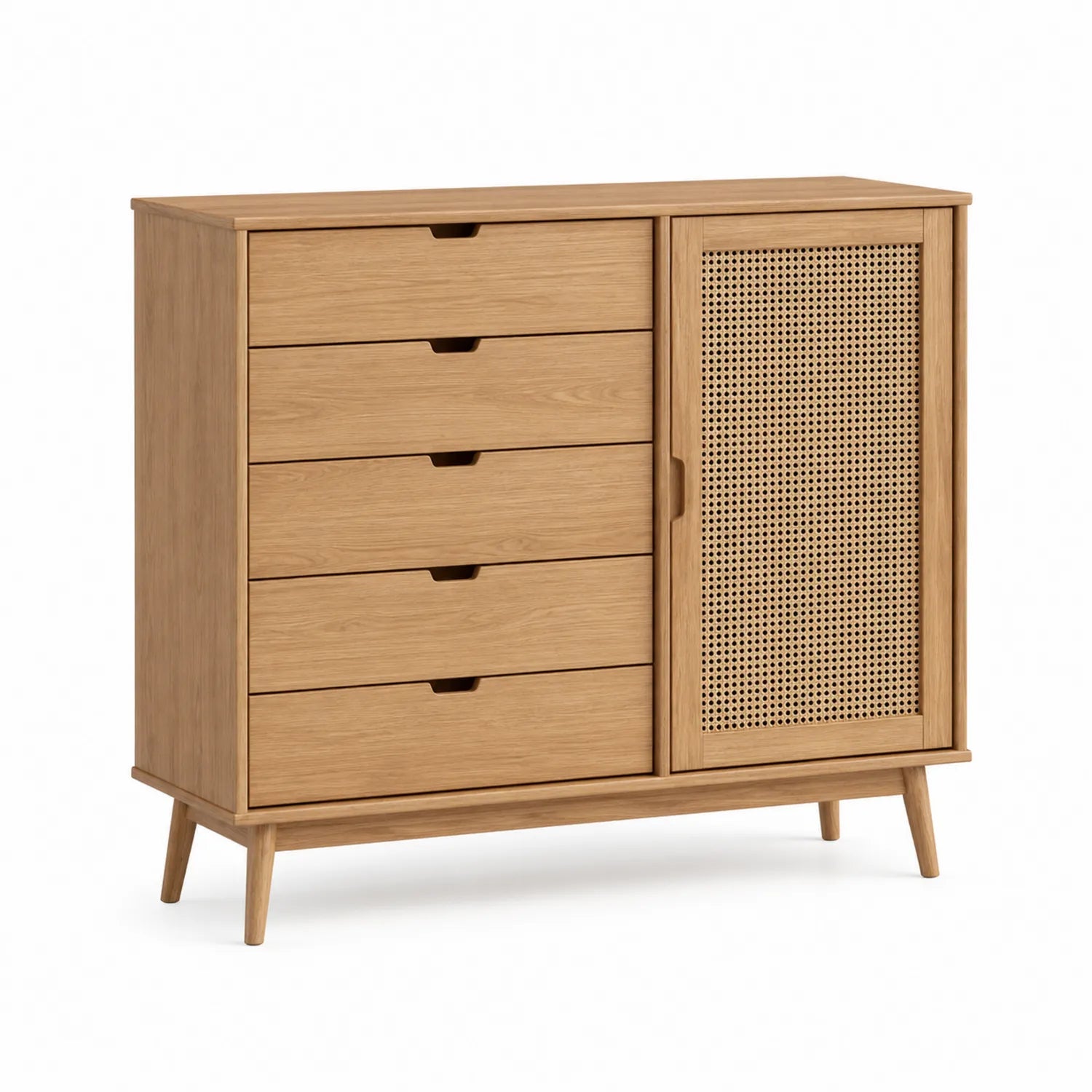Commode en Bois avec Tiroirs et Porte en Cannage