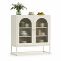 Buffet en métal et verre cannelé blanc 150x110x40 cm
