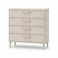 Commode 4 tiroirs en bois Beige avec poignées métalliques dorées