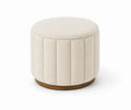 Repose-pieds rond en tissu bouclé avec base en bois - Beige, Ø40 cm, H45 cm