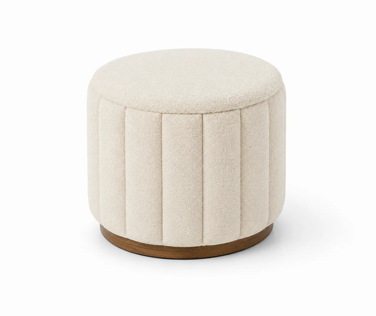 Repose-pieds rond en tissu bouclé avec base en bois - Beige, Ø40 cm, H45 cm