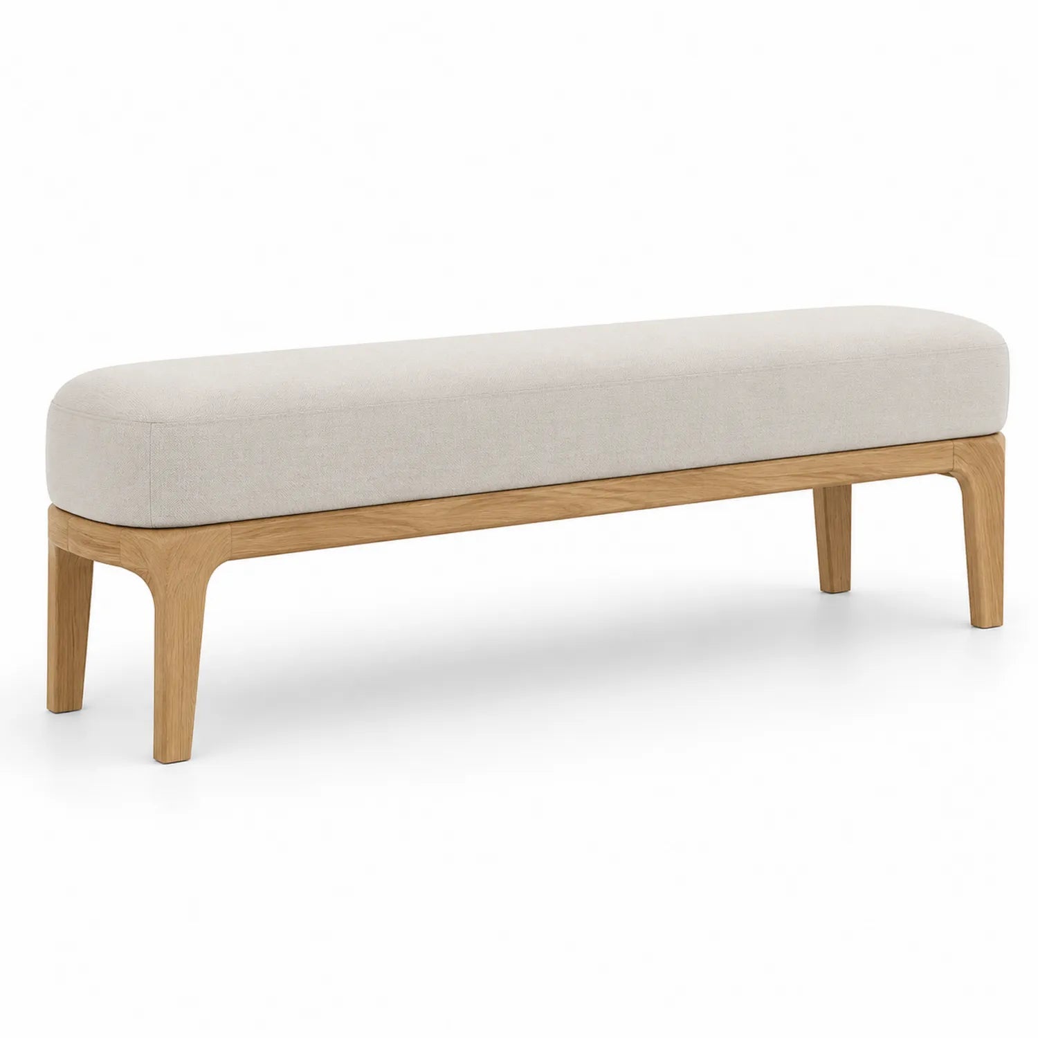 Banc rectangulaire en bois de chêne et tissu beige 140 cm