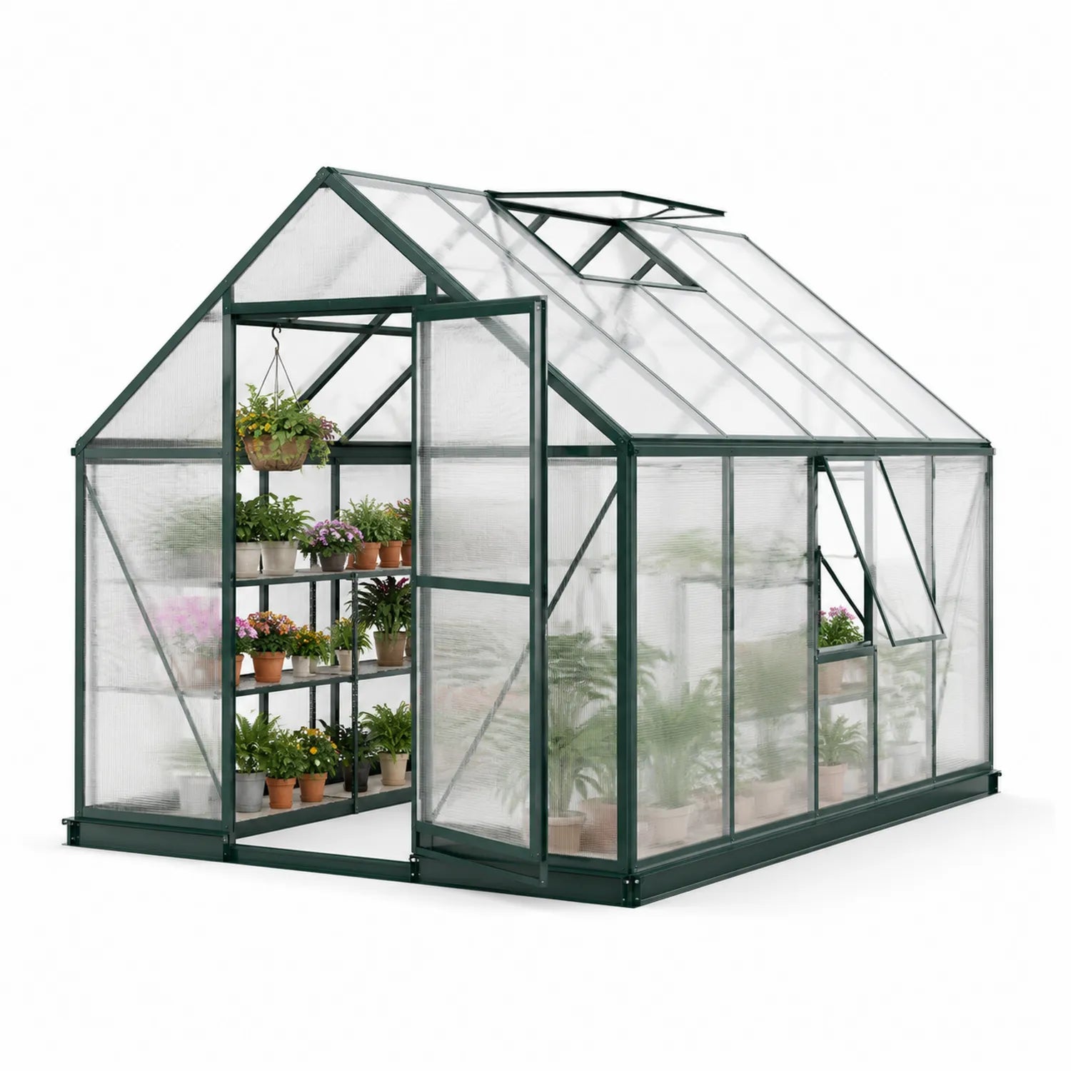 Serre de jardin en polycarbonate avec cadre en aluminium 370cm x 185cm x 195cm