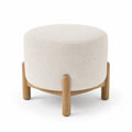 Repose-pieds rond tissu bouclé pieds bois 40x40x45 cm