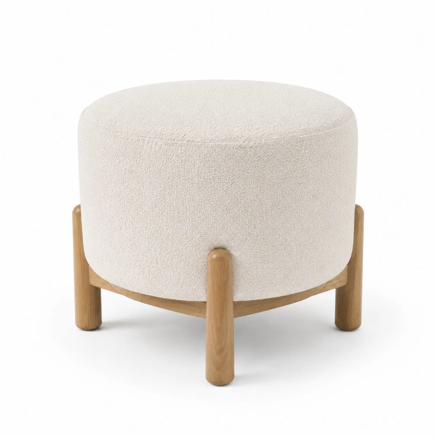 Repose-pieds rond tissu bouclé pieds bois 40x40x45 cm