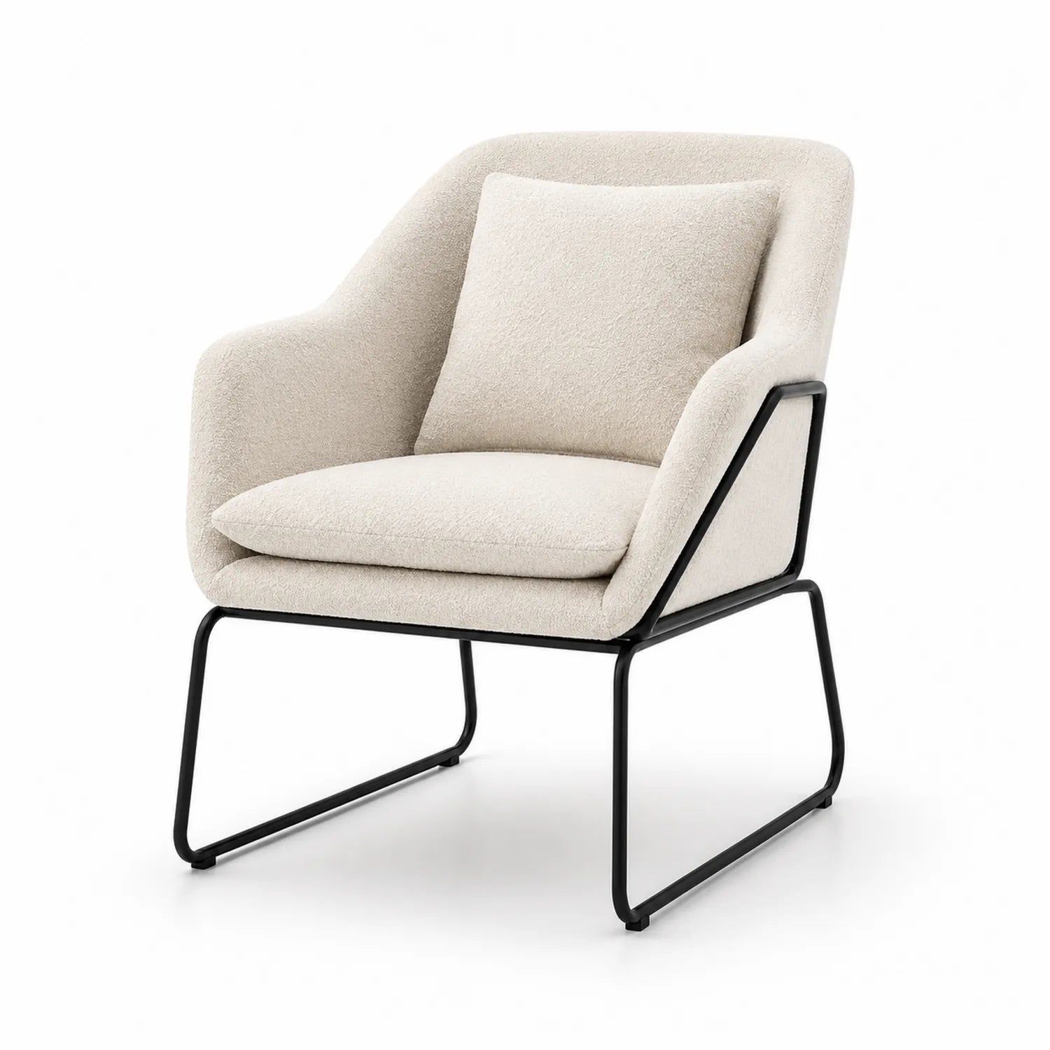 Fauteuil en tissu bouclé avec cadre en métal