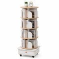 Bibliothèque tournante en bois et MDF avec étagères et tiroir, Blanc/Beige